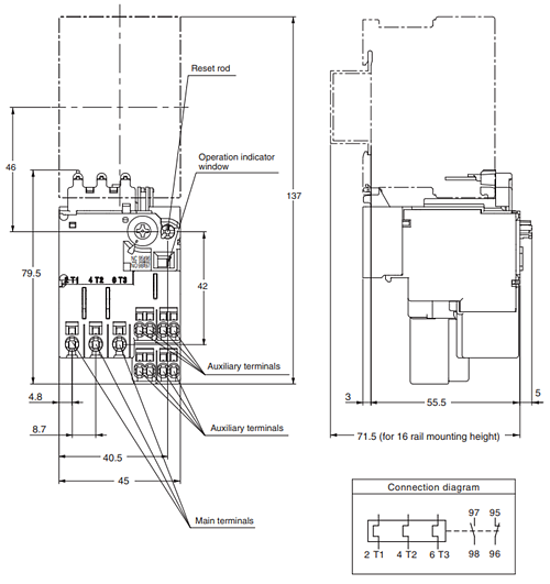 机械图纸 - Omron Industrial Automation J7TC热过载继电器